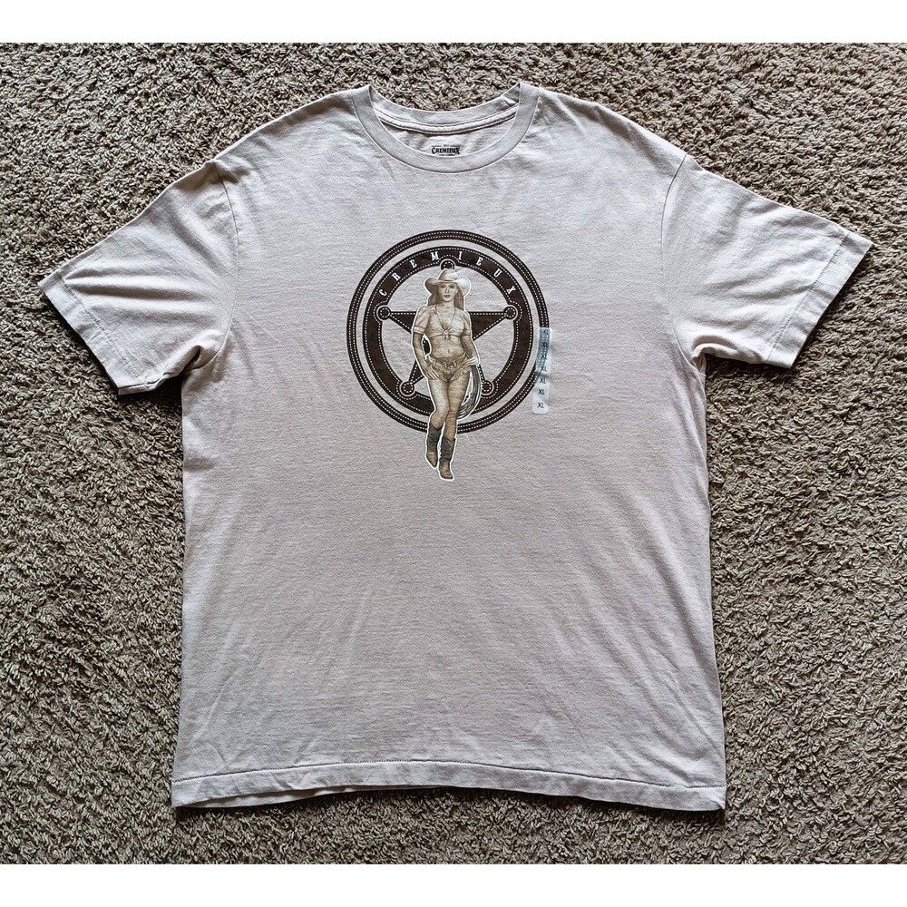 Cremieux T-Shirt Men's Size XL Cowgirl Graphic Print Embroidered Tan Shirt NWT